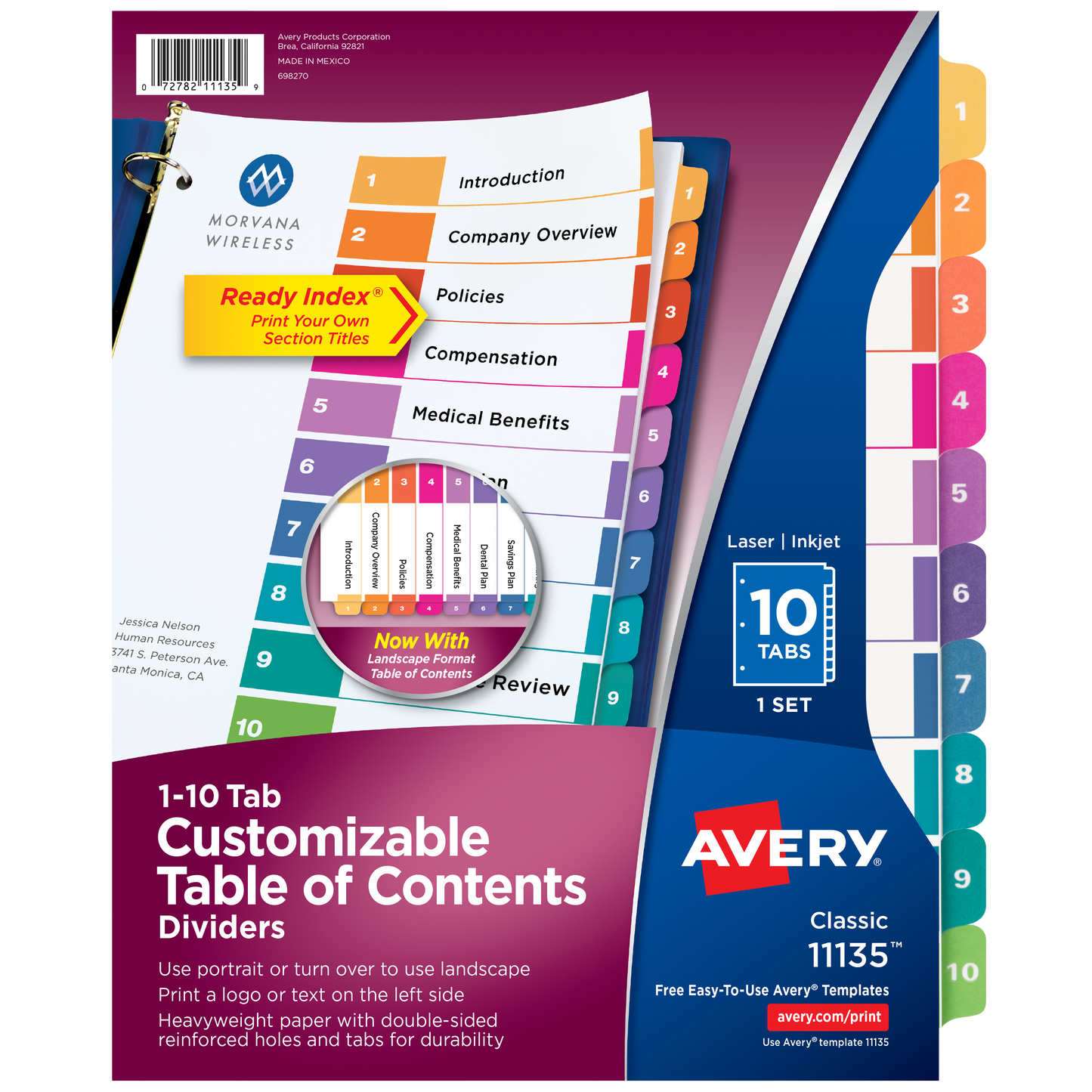 SEPARADOR P/CARPETAS 10 TAB MULTICOLOR