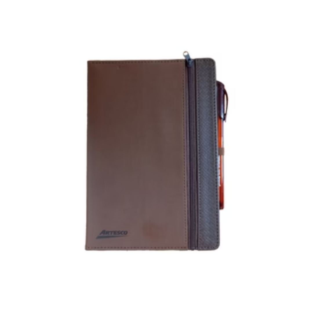 LIBRETAS DE NOTAS C/ZIPPER MARRON C/BOLIGRAFOS GL32 MRN