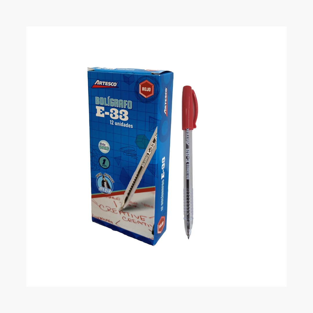 BOLIGRAFOS TINTA SEMI GEL E-33 ROJO 12/1