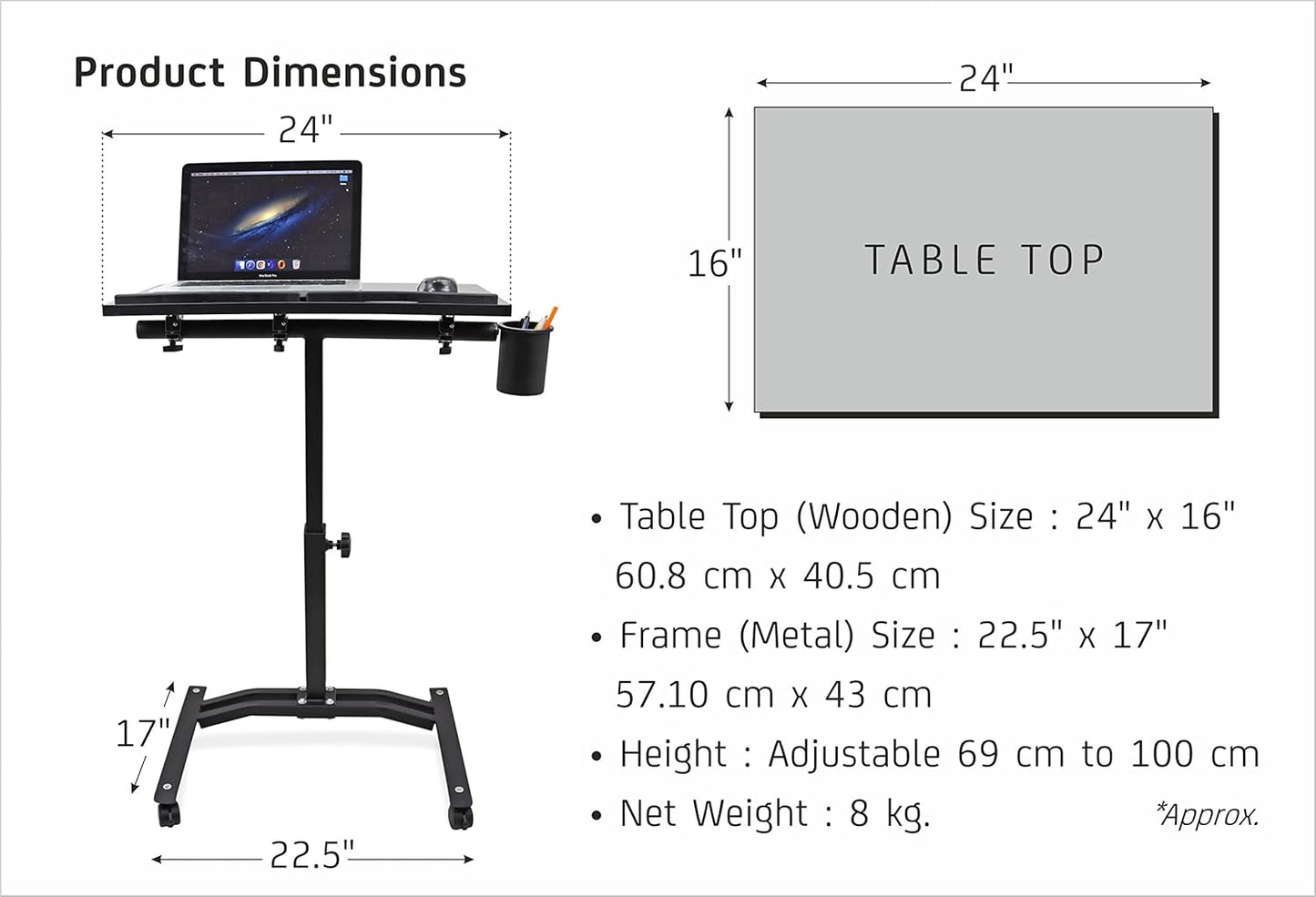 MESA P/LAPTOP AJUSTABLE (22"x17") TOPE DE MADERA BASE DE METAL