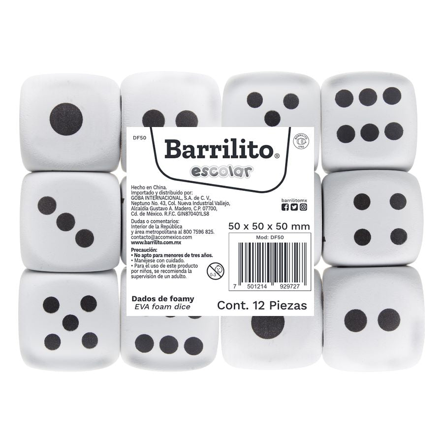 DADOS 50 mm COLOR BLANCO 12 pzas.