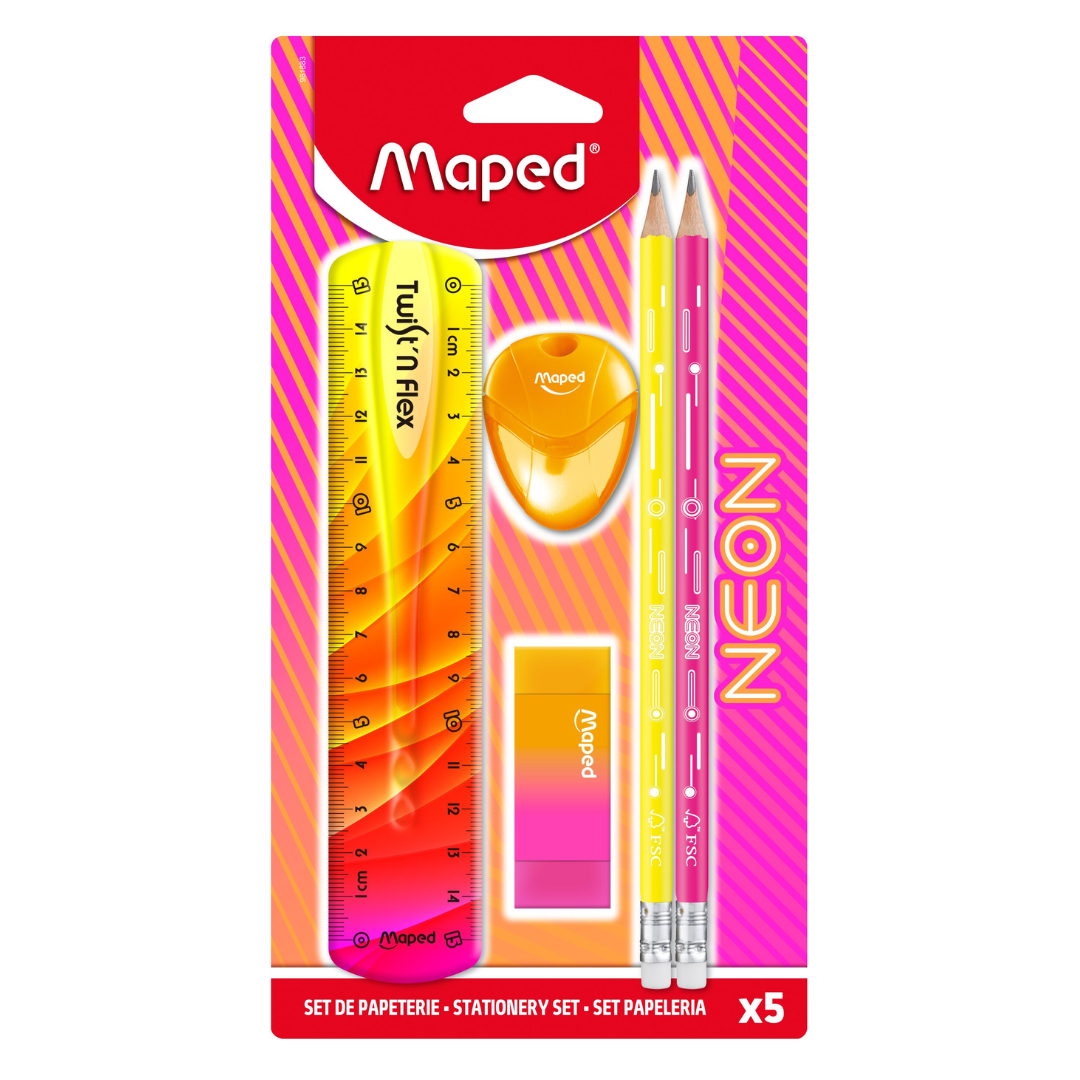 JUEGO ESCOLAR STATIONERY NEON 5/1 BLISTER