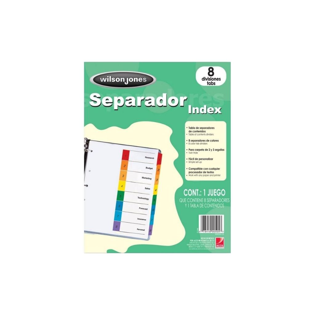 SEPARADOR P/CARPETAS 8 TAB MULTICOLOR(00505)