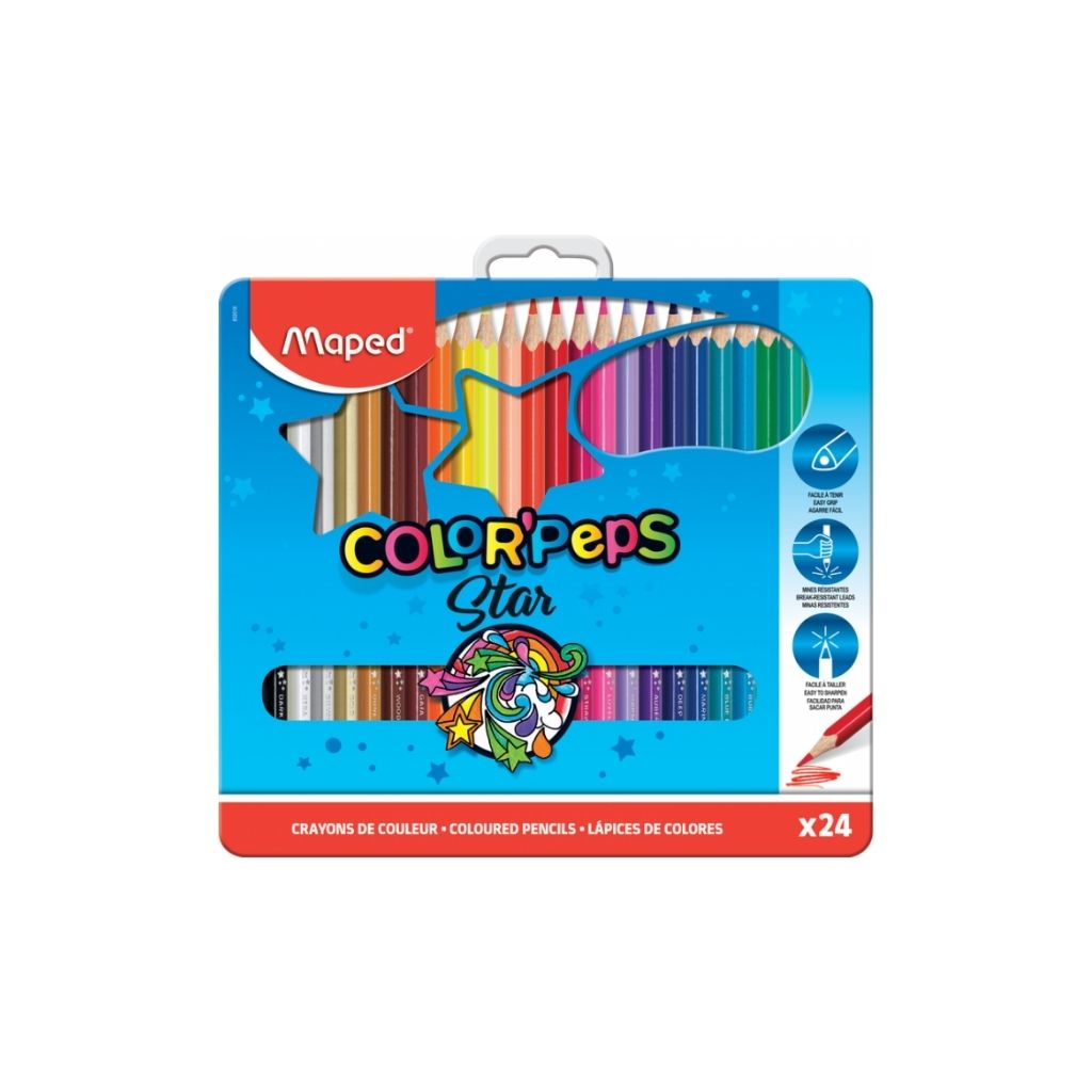 JUEGO LAPICES COLORES COLOR PEPS STAR 24/1 CAJA METAL