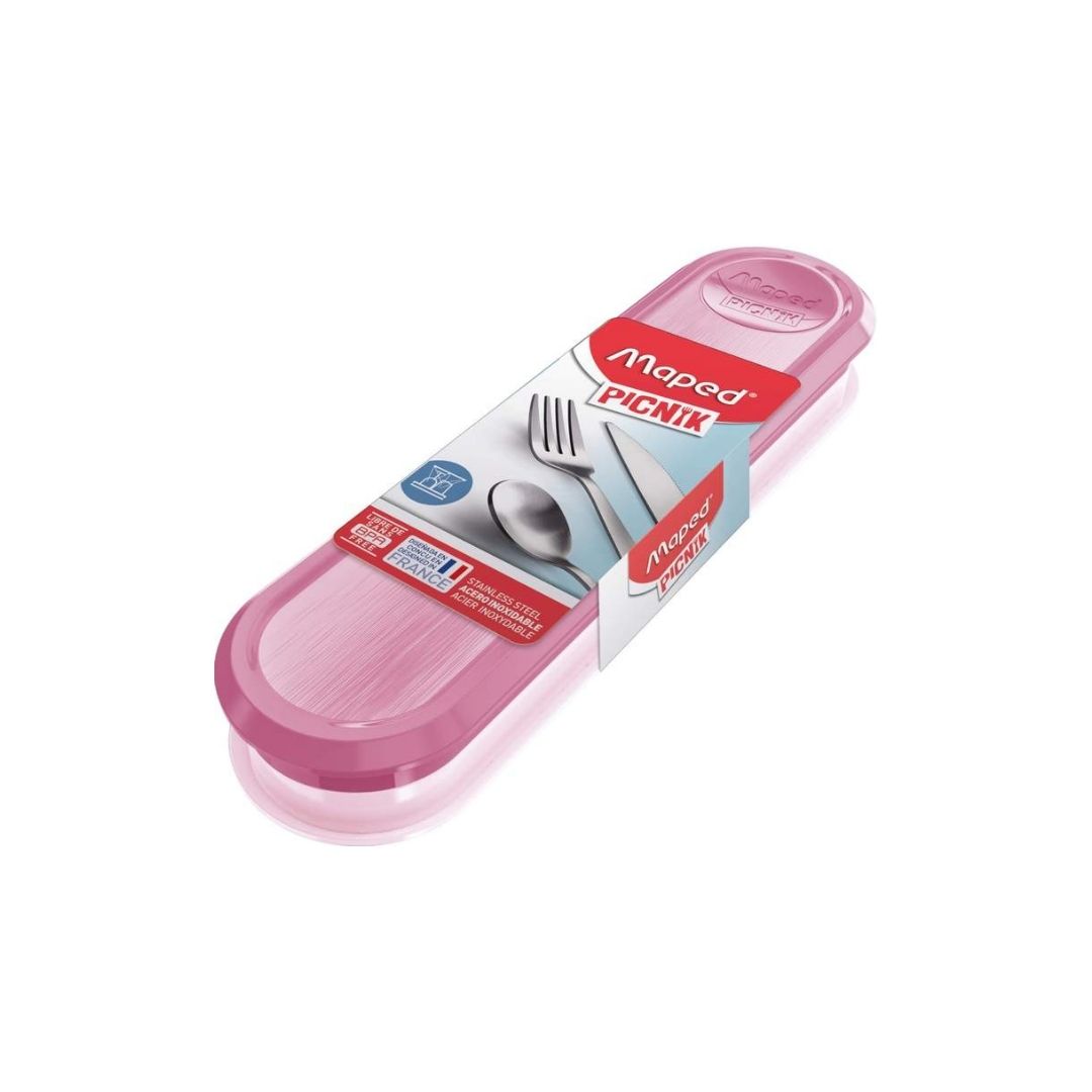 JUEGO DE CUBIERTOS ESTUCHE PLASTICO ROSADO