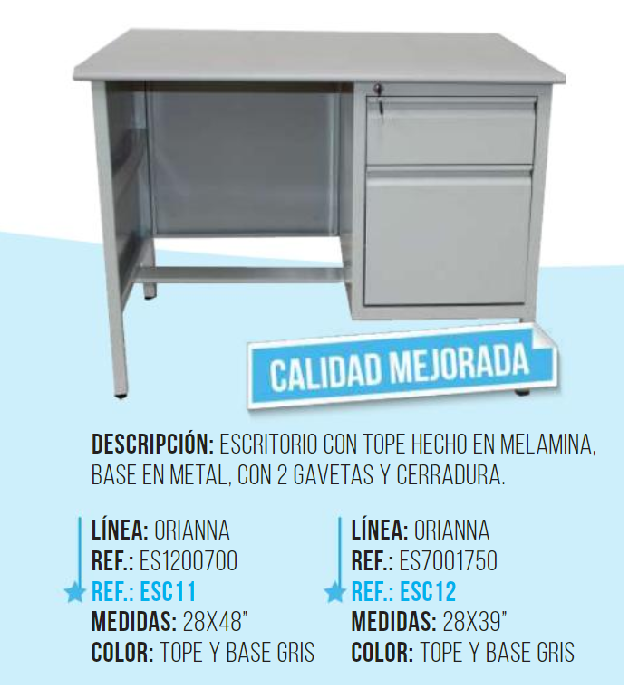 ESCRITORIO C/2 GAV (29X47X27) BASE GRIS C/TOPE GRIS