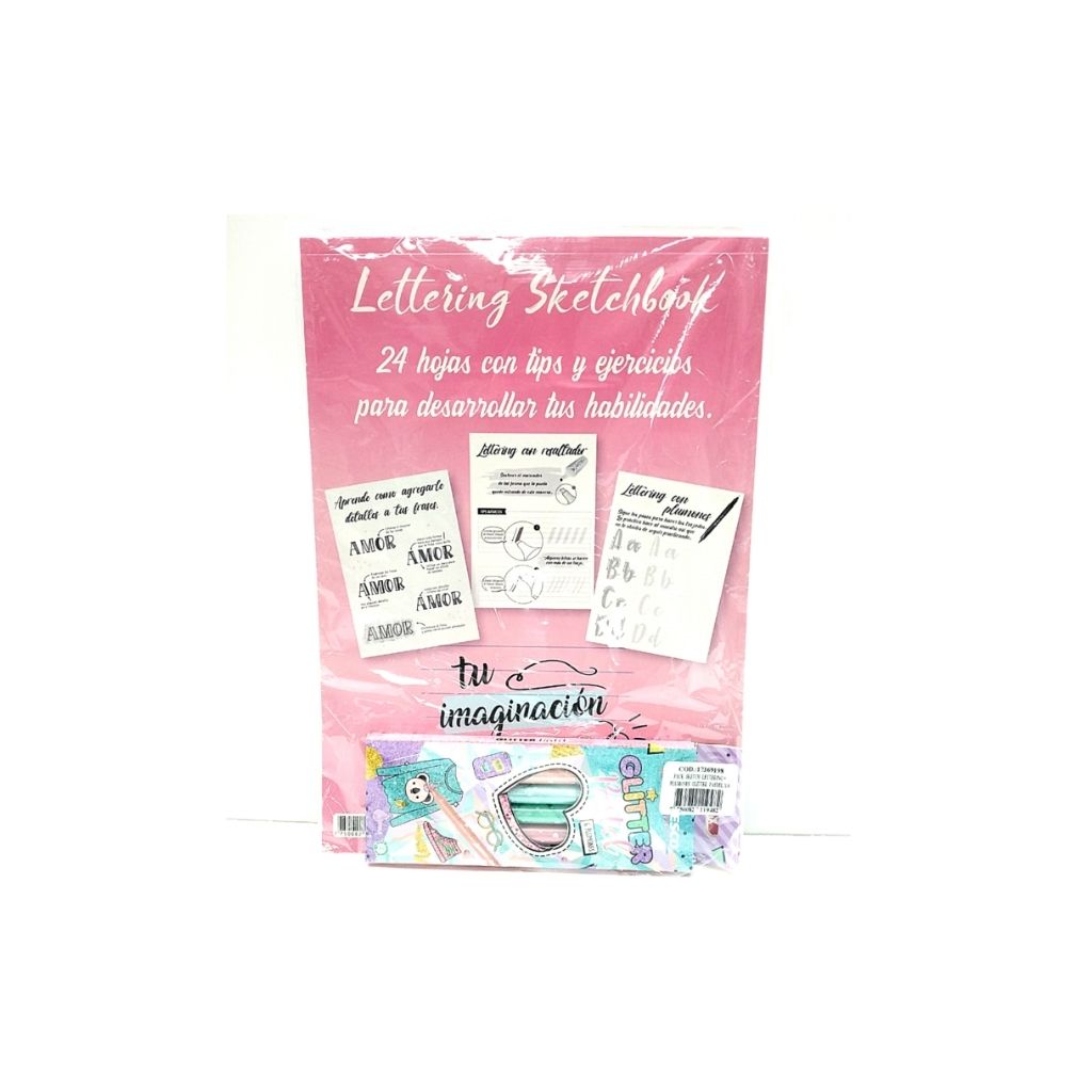 COMBO LIBRETAS SKETCH LETTERING + JGO. FELPAS GLITTER 6/1