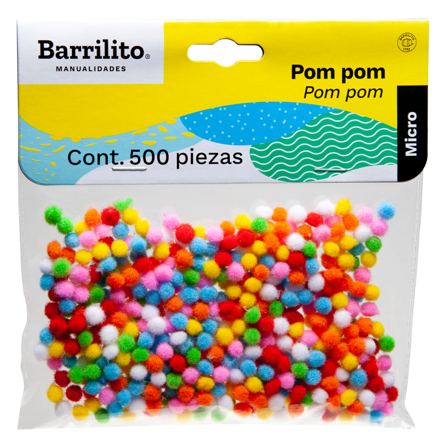 POM POM COLORES SURTIDOS MICRO BOLSA CON 500 pzas