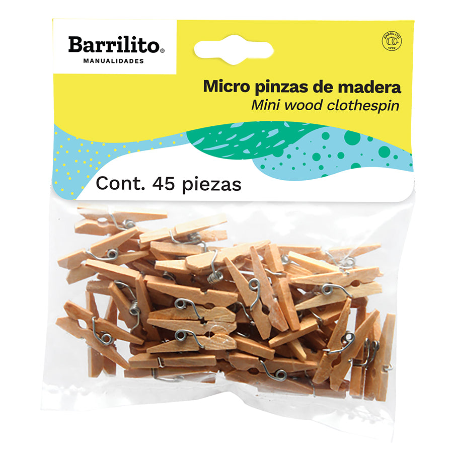 GANCHOS MINI P/ROPA DE MADERA NATURAL 45/1 BLISTER (Micro Pinzas) –  Papeleria CCC