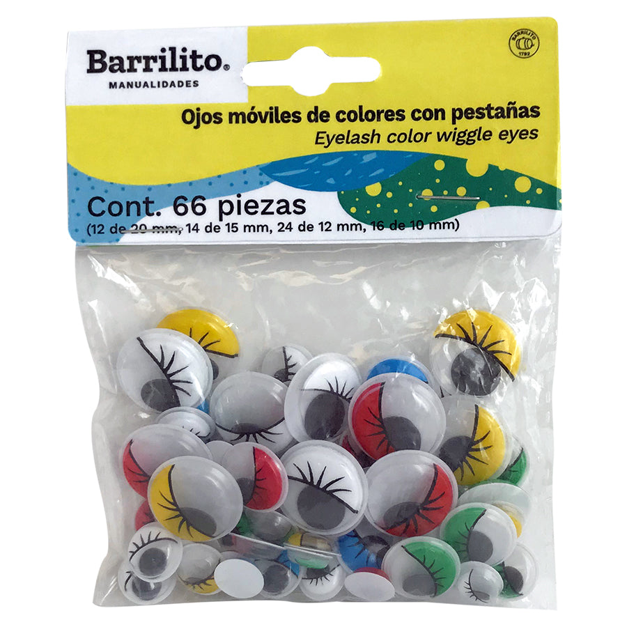 OJOS MOVILES DE COLORES CON PESTAÑAS 66 PZAS