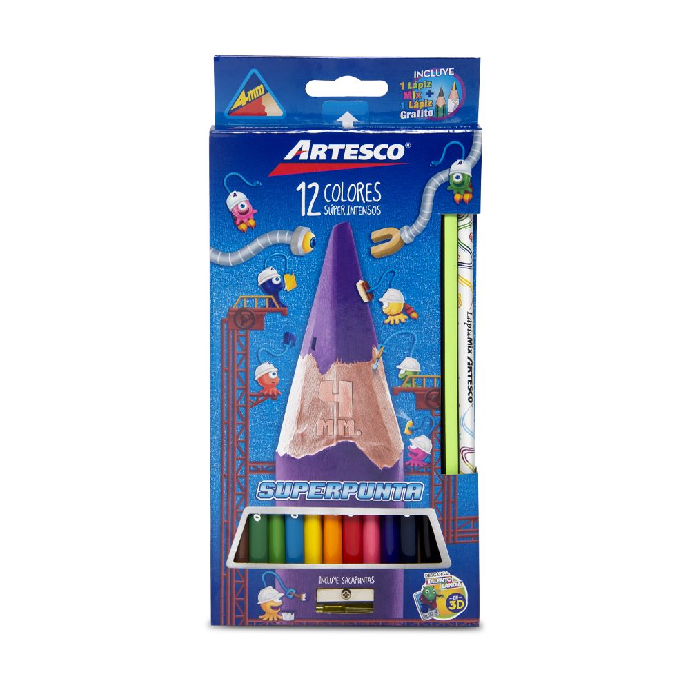 JUEGO LAPICES COLORES 4mm 12/1 LARGO TRI+LAPIZ+SACAPUNTAS