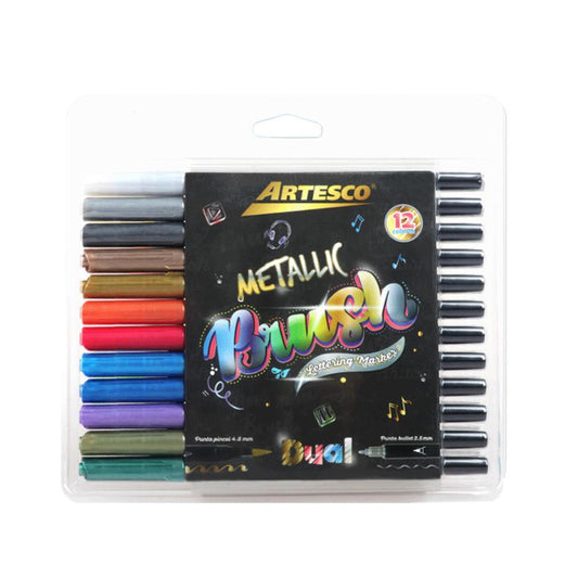 JUEGO MARCADOR DUAL BRUSH 12/1 METALLIC BLISTER