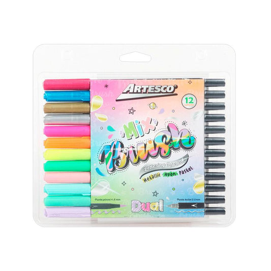 JUEGO MARCADOR DUAL BRUSH MIX 12/1 (MET/NEON/PAST) BLISTER