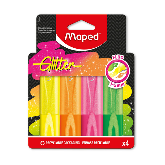 RESALTADORES FLUORESCENTES GLITTER 4/1 BLISTER