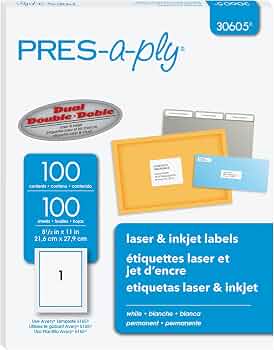 ETIQUETAS P/PRINTER LASER (8.5 X 11) 100/1  (Press-A-Ply)