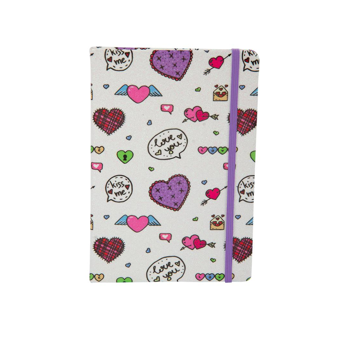 LIBRETAS GLITTER C/ELASTICO A5 195H VALENTINE BLISTER