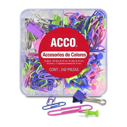SET CLIPS & SUJETADOCUMENTOS CON ACCESORIOS DE COLORES 242 PZ