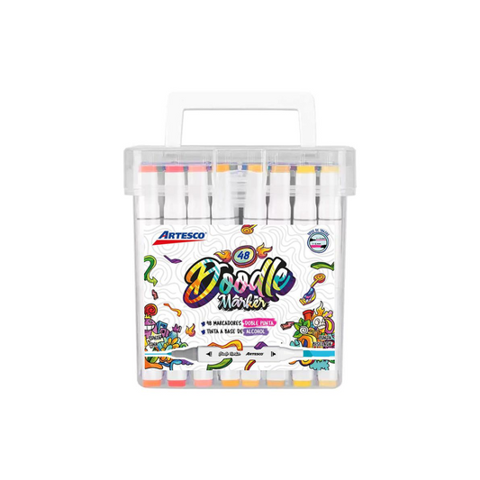 MARCADORES DOBLE P. DOODLE A BASE DE ALCOHOL 48/1 Caja Plastica
