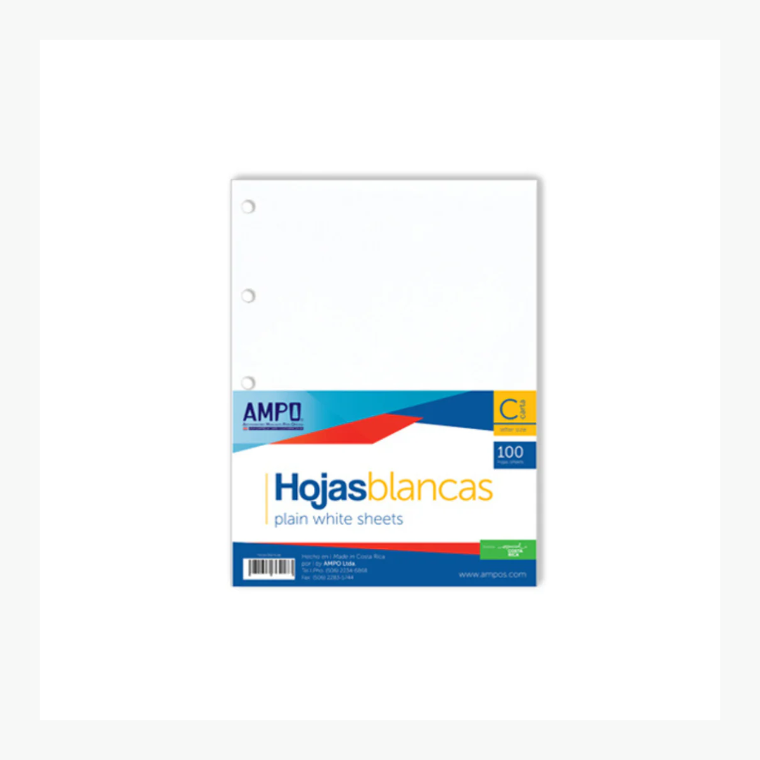 HOJAS P/CARPETAS (8.5 X 11) 100/1 BLANCAS (363774) Perforadas