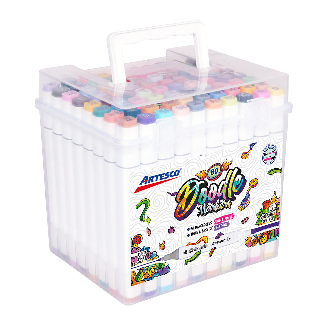 MARCADORES DOBLE P. DOODLE A BASE DE ALCOHOL 80/1 Caja Plastica