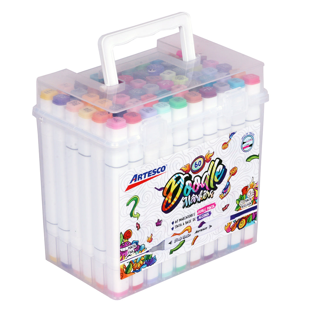 MARCADORES DOBLE P. DOODLE A BASE DE ALCOHOL 60/1 Caja Plastica