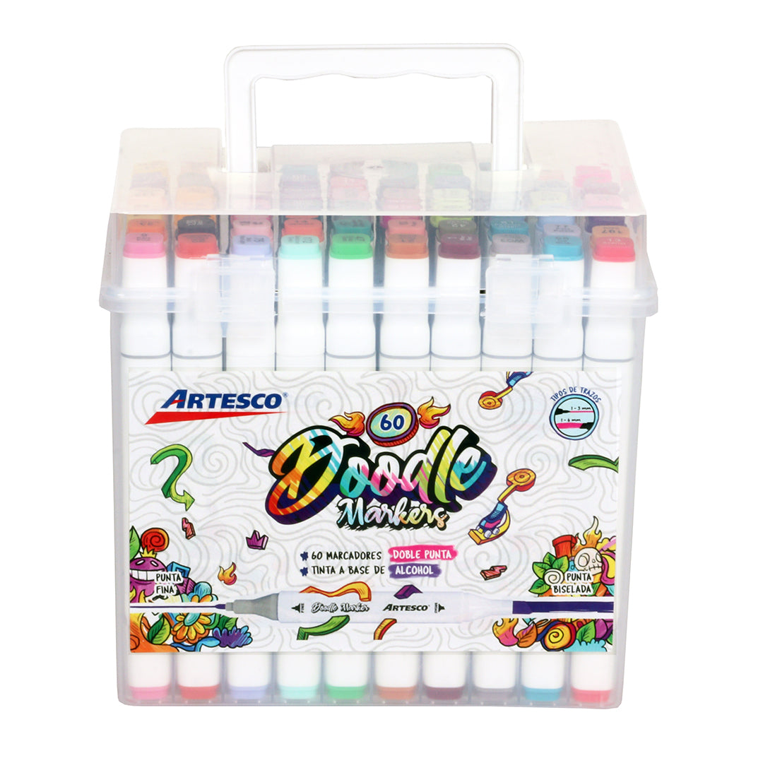 MARCADORES DOBLE P. DOODLE A BASE DE ALCOHOL 60/1 Caja Plastica