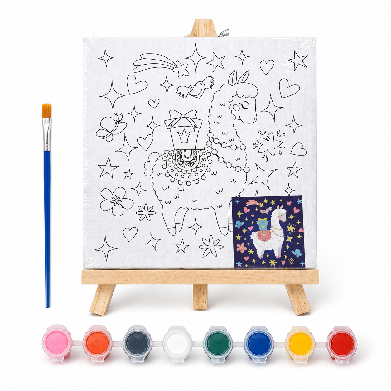 LIENZO C/DISEÑOS P/DIBUJAR + JUEGO DE TEMPERA