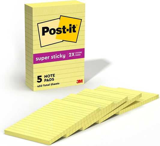 POST-IT (4 X 6) SUPER STICKY C/LINEAS AMARILLO 5/1