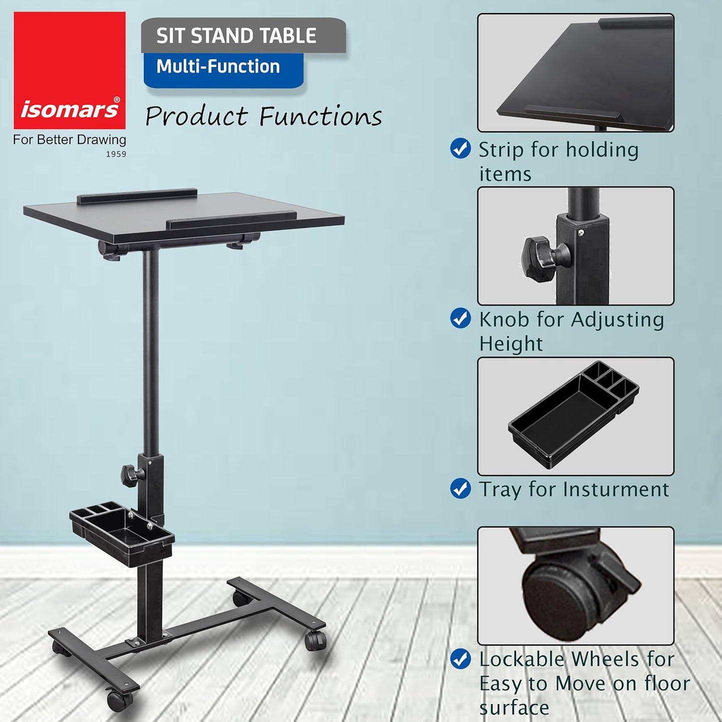 MESA P/LAPTOP AJUSTABLE (20"x14") TOPE DE MADERA BASE DE METAL