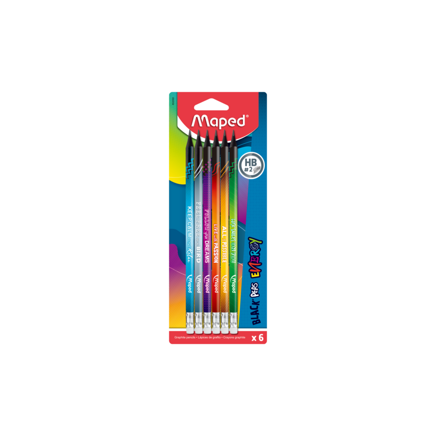 LAPIZ DE GRAFITO CON GOMA ENERGY END HB BLISTER CARD X6