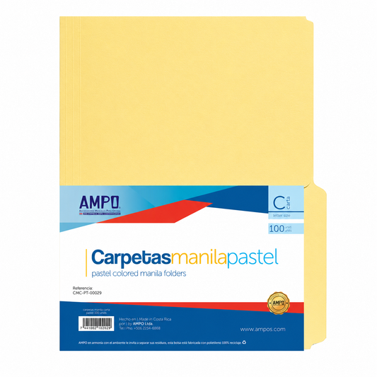 FOLDERS MANILA (8.5 X 11) 100/1 AMARILLO PASTEL BOLSA AMPO