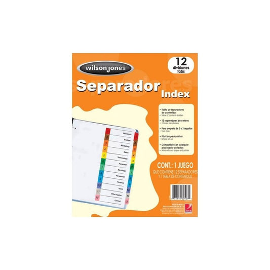 SEPARADOR P/CARPETAS 12 TABS (00507) NUMERICO