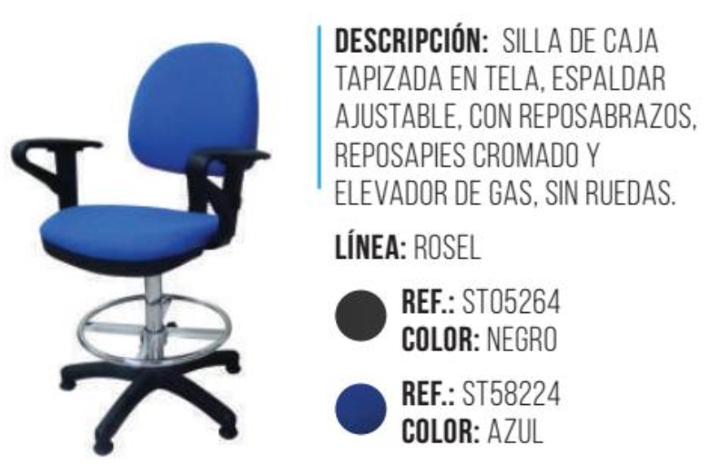 SILLA P/CAJERAS T/TABURETE C/BRAZO ROSEL NEGRO CROM.