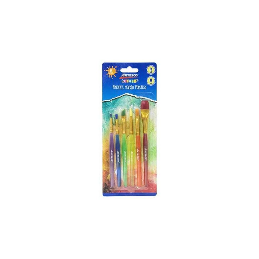 JUEGO DE PINCELES 6/1 M.PLASTICO COLORES SURT. BL