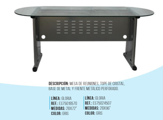 MESA P/REUNION VAL (28X96) GRIS T/CRISTAL P/10 Pers.