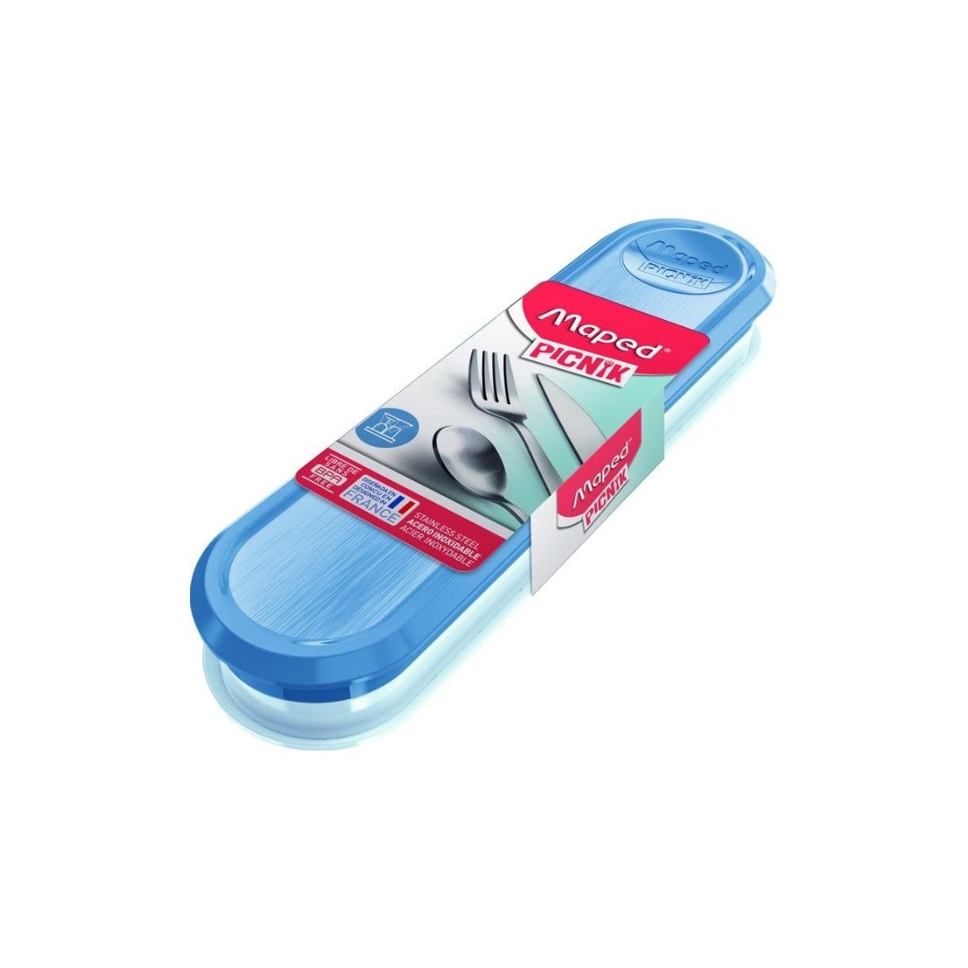 JUEGO DE CUBIERTOS EN ESTUCHE PLASTICO AZUL