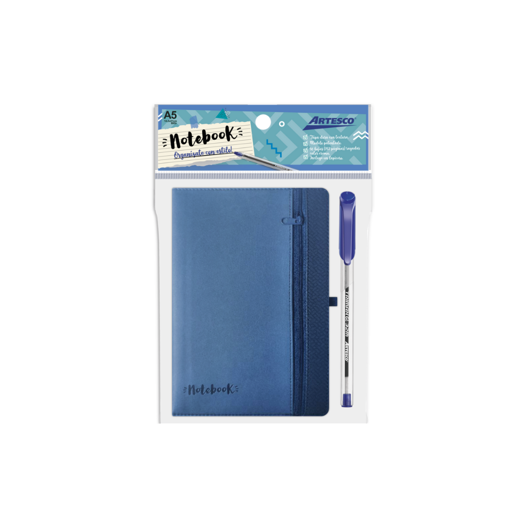 LIBRETAS DE NOTAS C/ZIPPER AZUL C/BOLIGRAFOS GL32 AZUL