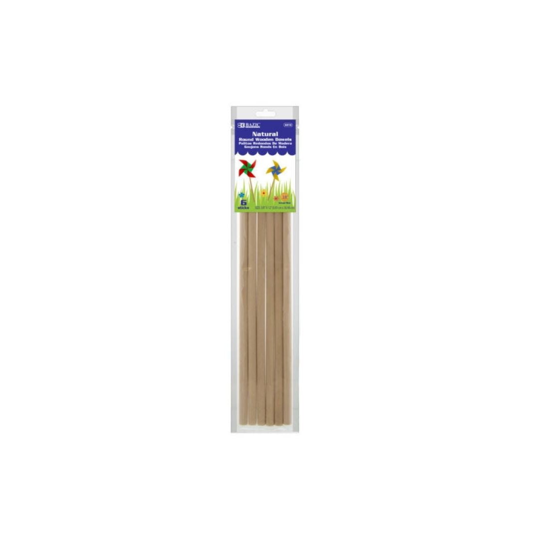 PALITOS DE MADERA REDONDO (3/8 X 12) NATURAL 6/1 BLISTER