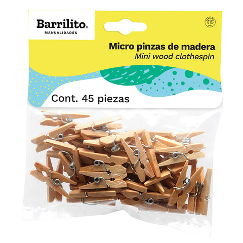 GANCHOS MINI P/ROPA DE MADERA NATURAL 45/1 BLISTER (Micro Pinzas)