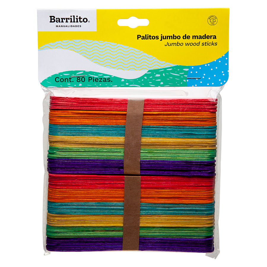 PALITOS JUMBO DE MADERA COLORES 15X2 cm bolsa con 80 palit